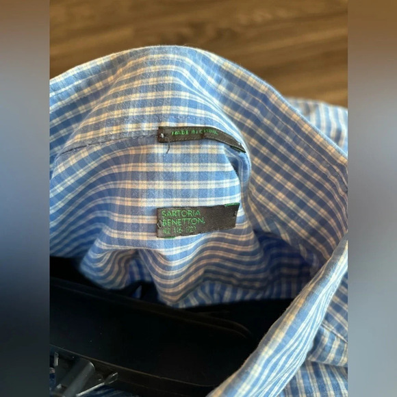 Sartoria Benetton Men’s Blue Checkered Button Up Shirt Size 42 - Picture 2 of 3